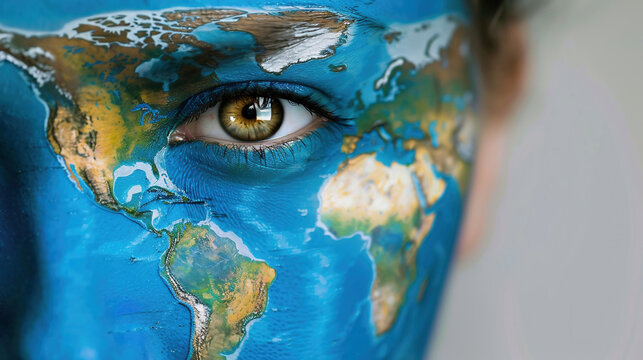 Girl with a painted map in the face.