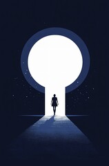 Obraz premium A businessman standing in front of a large doorway with a keyhole, symbolizing opportunities, decision-making, and success. This concept represents access to new ventures, financial growth, and strate