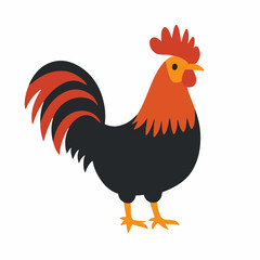 Simple flat 2D icon rooster isolated on white background, vector, flat design, animation design, animation design, simple flat 2D icon, clipart