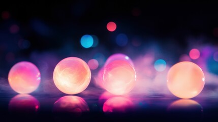 abstract background with dynamic colorful light orbs on a black background vibrant tones contrasting glow soft focus minimalistic composition artistic and modern