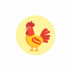 Simple flat 2D icon orange rooster isolated on white background, vector, flat design, animation design, animation design, simple flat 2D icon, clipart
