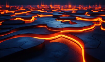 Obraz premium Glowing lava flowing through dark cracked ground, apocalyptic scene, background