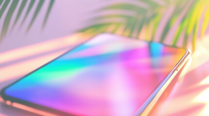 Close-up of a cryptocurrency exchange platform displayed on a smartphone with vibrant graphics in a clean office environment