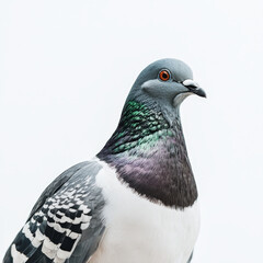 Fototapeta premium Close-up of a pigeon, iridescent neck feathers, white breast