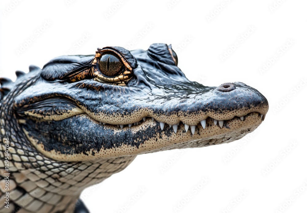 Poster close-up of a crocodile head showcasing detailed textures and features, emphasizing the reptile's un