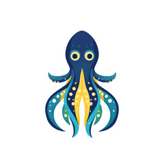 Simple flat 2D icon cute blue and yellow squid isolated on transparent background, vector, flat design, animation design, vector, flat design, animation design, simple flat 2D icon, clipart