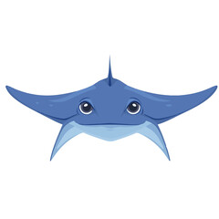 Simple flat 2D illustration of blue stingray clipart isolated on a white background, vector 2D design, icon, flat 2d illustration art, flat icon