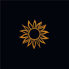 Simple flat 2D illustration of sunflower on a black background, vector 2D design, icon, flat 2d illustration art, flat icon