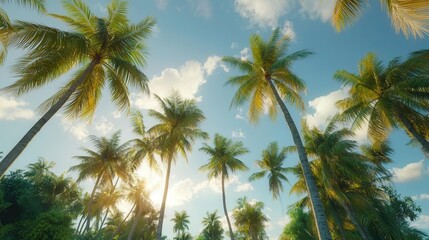 Sunny Tropical Paradise Palm Trees Under a Blue Sky