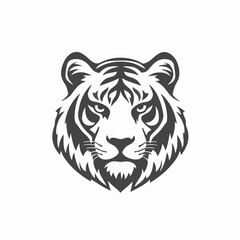 Simple flat 2D illustration of black tattoo tiger logo head clipart  isolated on a white background, vector 2D design, icon, flat 2d illustration art, flat icon