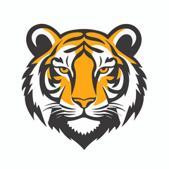 Simple flat 2D illustration of tiger logo head clipart  isolated on a white background, vector 2D design, icon, flat 2d illustration art, flat icon