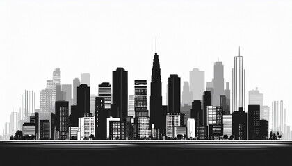 Obraz premium City with skyscrapers in 2d illustration isolated on white and copy space for text or logo, part 1