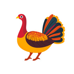 Simple flat 2D illustration of turkey bird clipart  isolated on a white background, vector 2D design, icon, flat 2d illustration art, flat icon