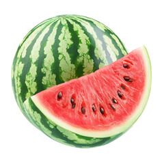 Simple flat 2D illustration of a sliced watermelon logo isolated on a white background, vector 2D design, icon, flat 2d illustration art, flat icon