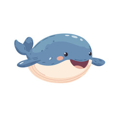 A Simple icon flat 2D icon cute blue whale isolated on a transparent background, vector, animation design, simple flat 2D icon, minimalist design and modern illustration