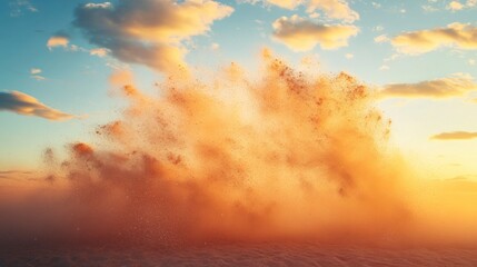 Naklejka premium Floating golden dust creates natural air wall at sunset majestic landscape gigapixel quality dreamy atmosphere
