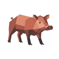 A Simple icon flat 2D icon brown polygon wild boar isolated on a transparent background, vector, animation design, simple flat 2D icon, minimalist design and modern illustration