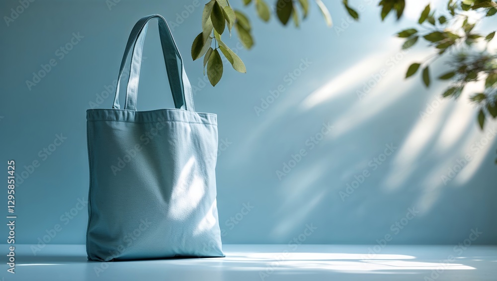 Poster beautiful canvas tote bag on display with soft natural lighting and greenery in the background