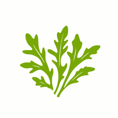 A Simple icon flat 2D icon green arugula isolated on a transparent background, vector, animation design, simple flat 2D icon, minimalist design and modern illustration