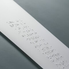 Close up view of braille text on white paper isolated on grey