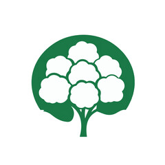 A Simple icon flat 2D icon green cauliflower isolated on a transparent background, vector, animation design, simple flat 2D icon, minimalist design and modern illustration