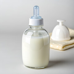 Milk bottle on a light background with neutral mood and soft focus for copy space