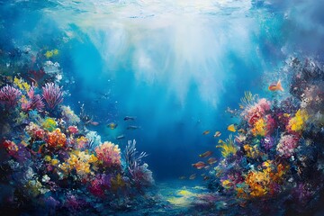Fototapeta premium Underwater coral reef vibrant painting