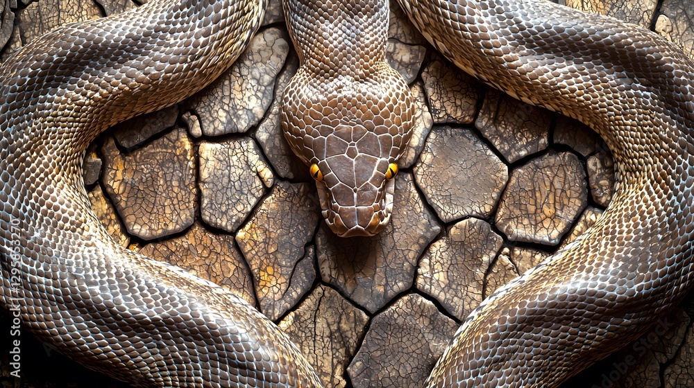 Poster majestic snake resting on a tree branch surrounded by natural elements in a serene wilderness settin