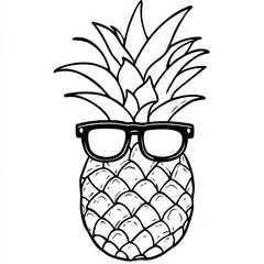 Cool Pineapple Illustration with Sunglasses, Coloring cartoon for child in summer 2025