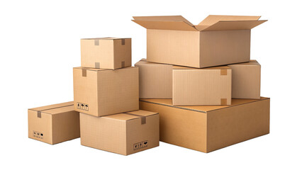 Fototapeta premium Stack of Cardboard Boxes, Open and Closed, Isolated on Transparent Background, Packaging, Delivery, Shipping, Packaging, Shipping, Logistics