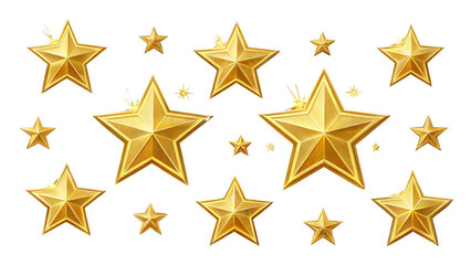 Obraz premium Golden Stars Composition 3D Rendered Shiny Stars Isolated on Transparent Background, Award, Decoration, Gold Stars, 3D Render, Graphic Design