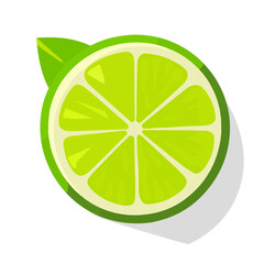 A Simple icon flat 2D icon sliced lime isolated on a blue background, vector, flat design, animation design, simple flat 2D icon, minimalist design