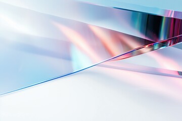 Abstract composition of colorful glass shards reflecting light, creating a vibrant spectrum of colors against a soft background.