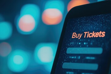 Purchase event tickets online digital device technology urban environment close-up view e-commerce concept