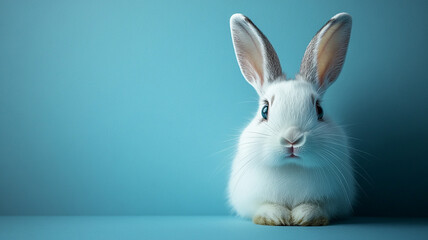 Obraz premium Easter bunny on a blue background. Rustic style.