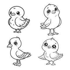 High-Quality Cute Cartoonic Gull Standing Pose Outline Vector Illustrations
