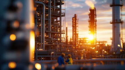 Man standing in front of large industrial oil refinery with smoke and machinery in background