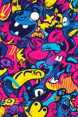 Vibrant cartoon faces pattern design for apparel, background