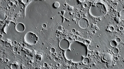 Seamless moon surface close up background texture. Tileable greyscale lunar, meteor craters, rocks and furrows planetary pattern. Astronomy concept wallpaper, space backdrop