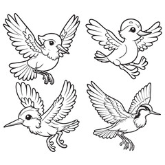 High-Quality Cute Cartoonic Jacana Bird Flying Pose Outline Vector Illustrations"