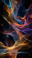 Obraz premium Abstract waves of colors and geometric shapes blending seamlessly, creating a vibrant and dynamic digital art composition.