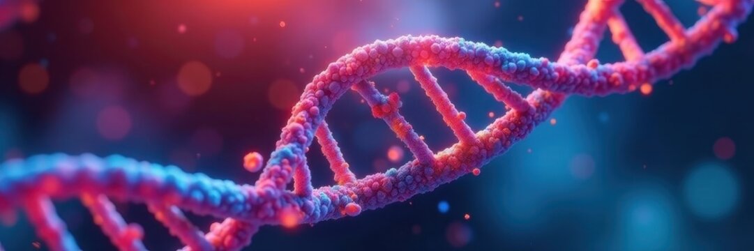 Microscopic view of DNA strands, vibrant gradient colors, scientific, microscope, discovery