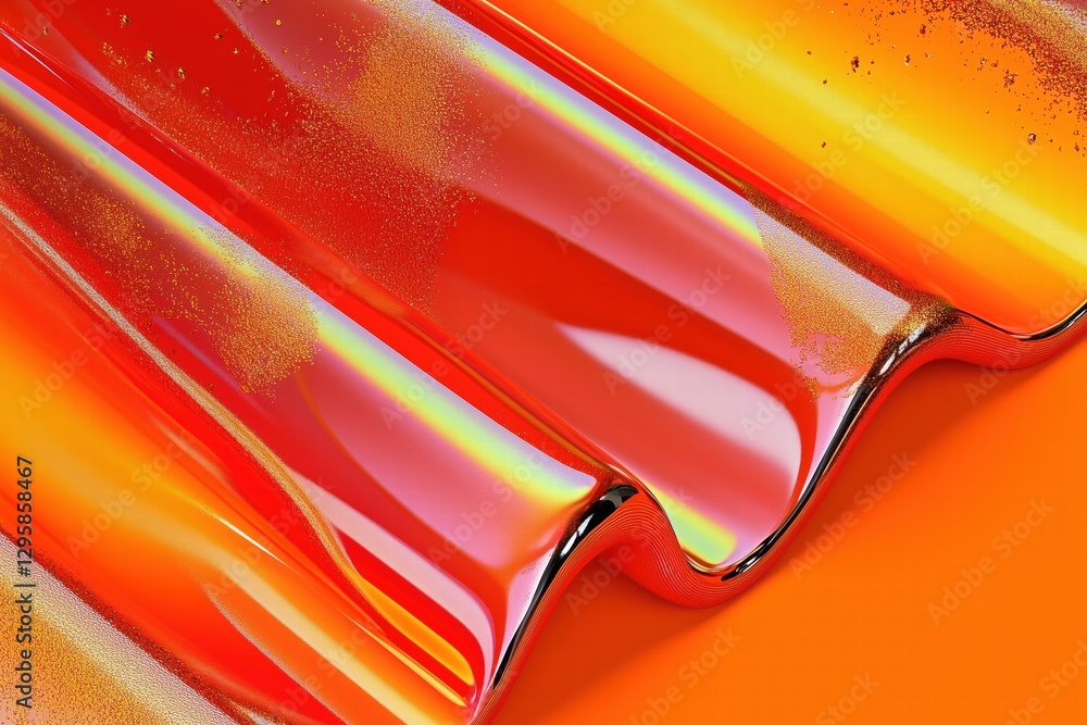 Poster an abstract close-up of flowing liquid with vibrant orange and red hues, showcasing smooth curves an