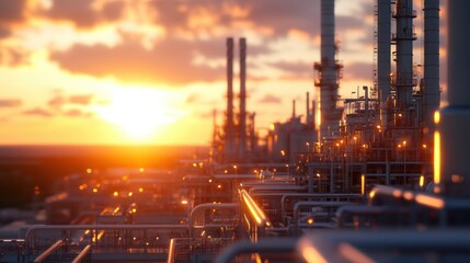 Fototapeta premium Large industrial refinery with multiple storage tanks and processing units in an outdoor setting