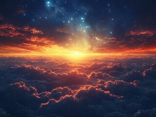 Naklejka premium Starry night sky with clouds, panorama, universe filled with stars, nebula and galaxy