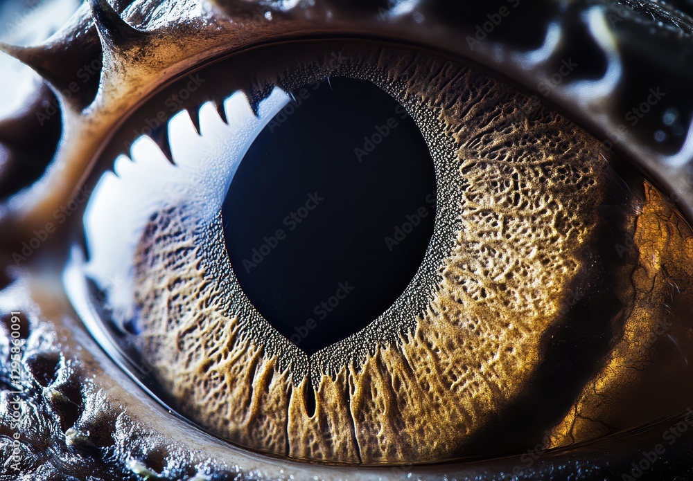 Poster close-up of a detailed alligator eye capturing intricate patterns and textures with stunning clarity