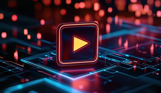 Play Button on Digital Circuit Board