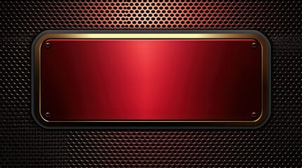 Glossy Red Metal Plate on Textured Black Background with Rim