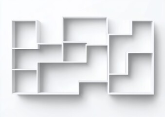 Abstract White Puzzle Shelf on White Background