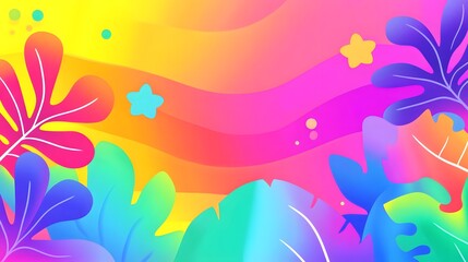 Vibrant tropical foliage with colorful gradients and playful shapes in a lively background
